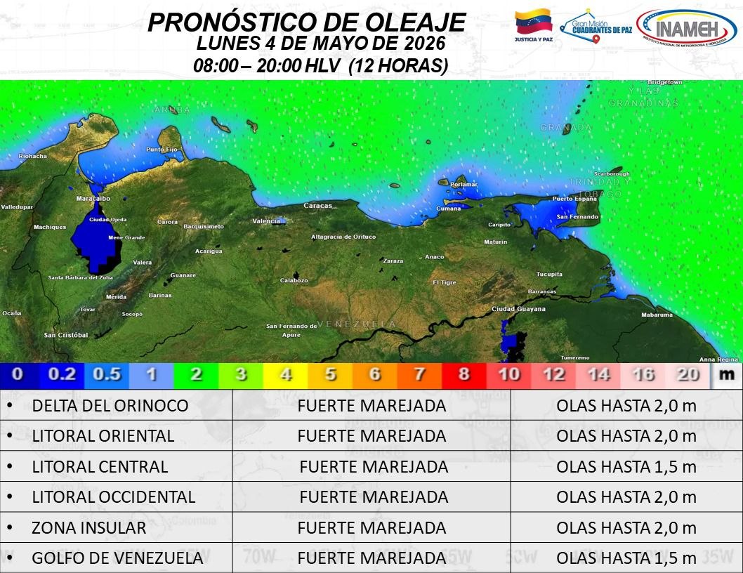 Estado del tiempo hoy 4 de mayo de 2026 en Venezuela