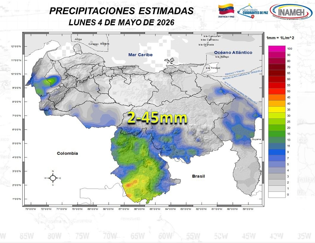 Estado del tiempo hoy 4 de mayo de 2026 en Venezuela
