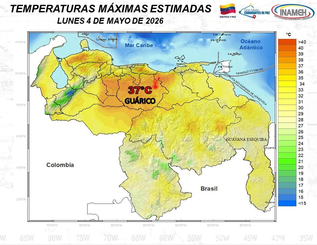 Estado del tiempo hoy 4 de mayo de 2026 en Venezuela