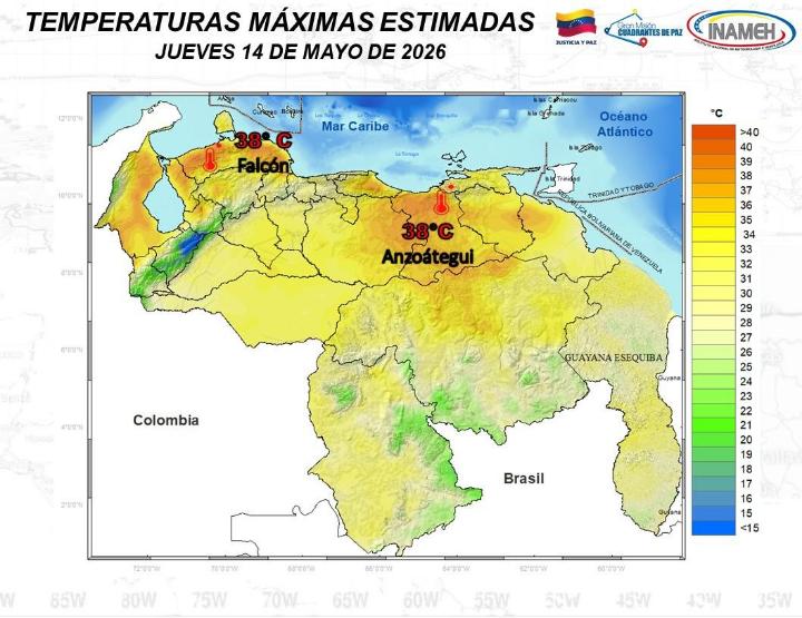 Clima hoy 14 de mayo de 2026 según el INAMEH