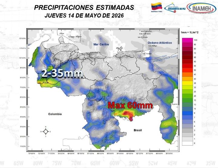 Clima hoy 14 de mayo de 2026 según el INAMEH
