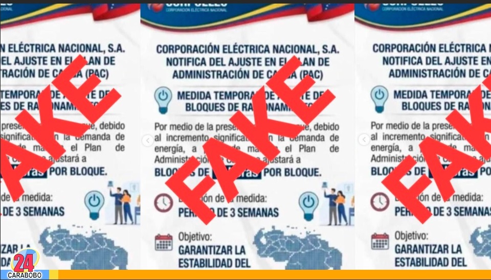 Fake news sobre horarios de cortes de Corpoelec
