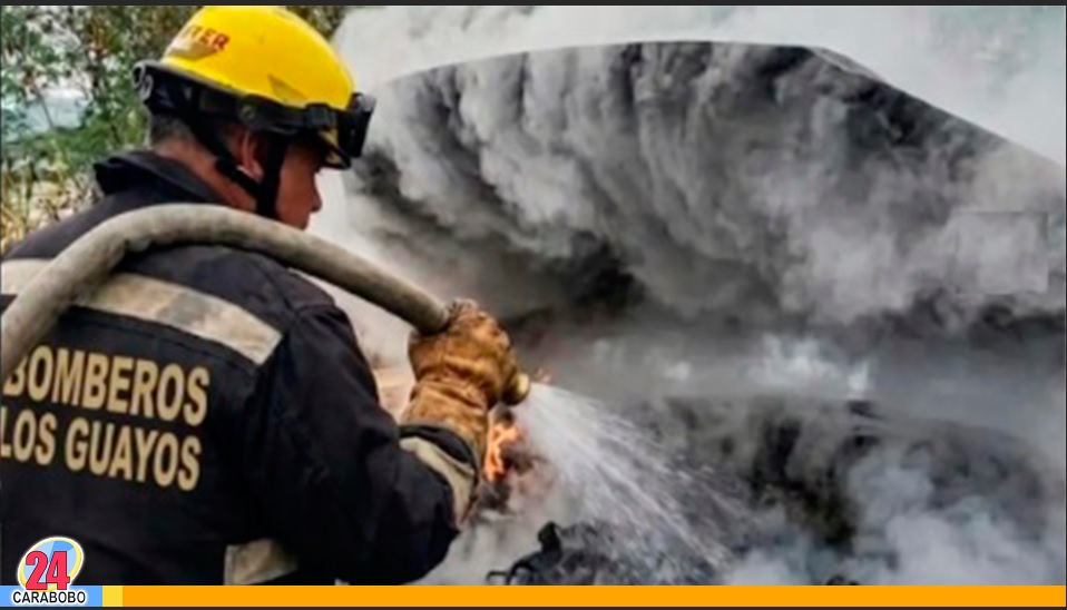 incendio de vehículo en la Carretera Nacional Los Guayos Guacara