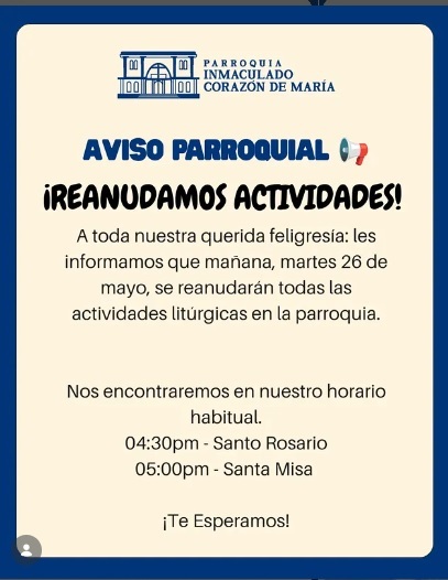 Misas en la Iglesia del Viñedo