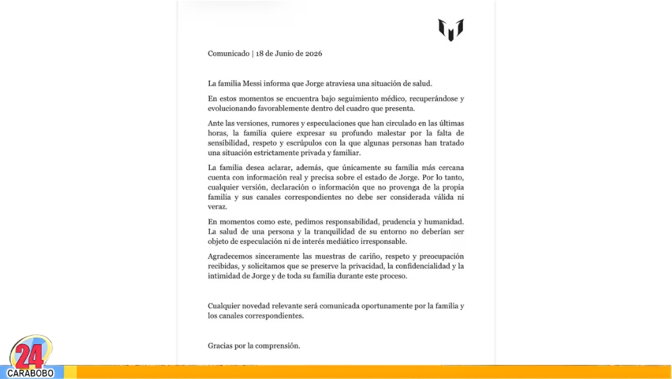 Comunicado salud del padre de Messi