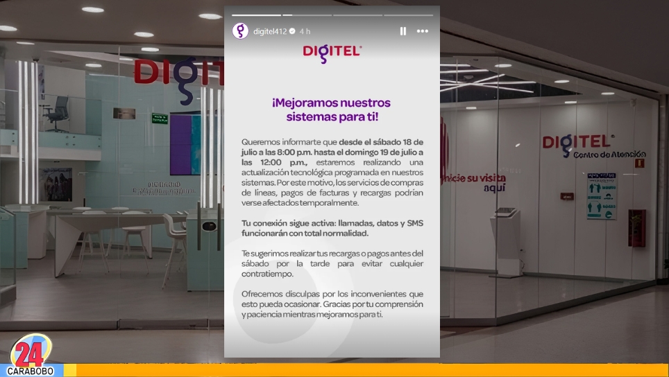 Digitel suspenderá recargas y pagos