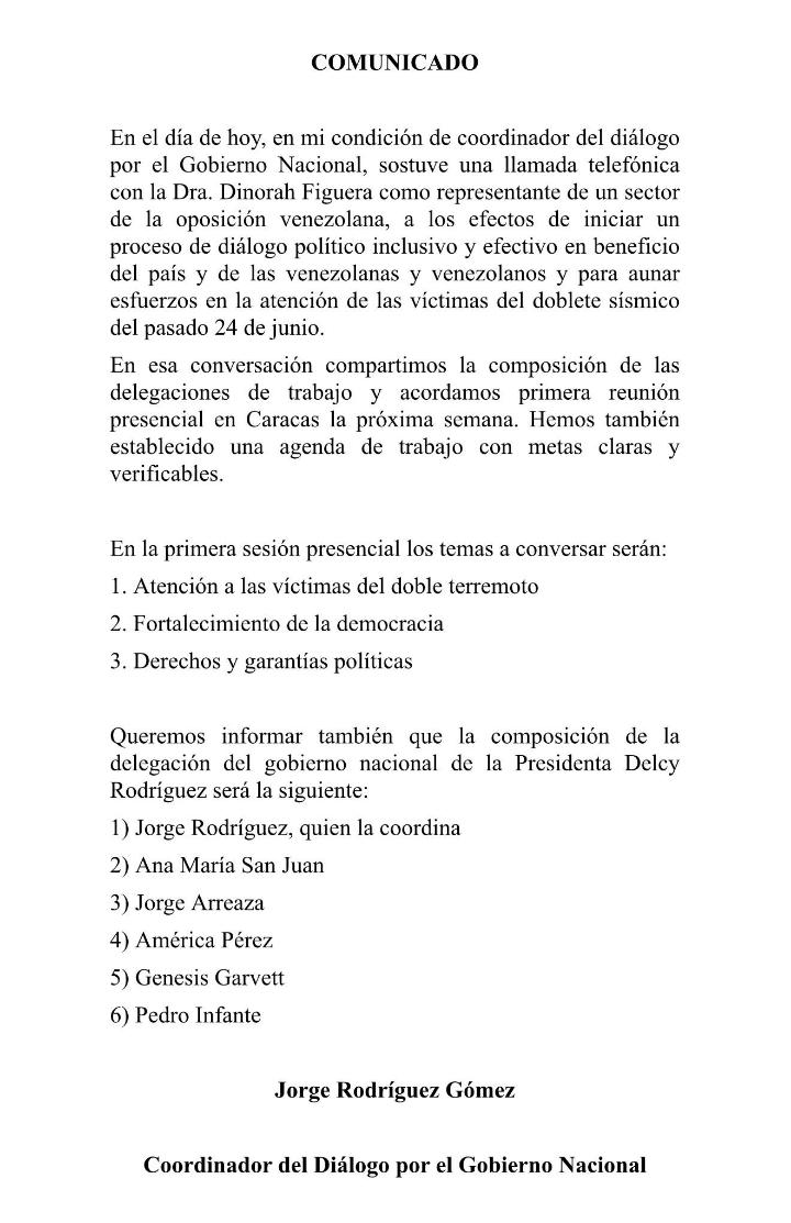 Inicio de la mesa de negociación