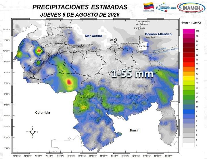 Clima en Venezuela hoy 6 de agosto de 2026