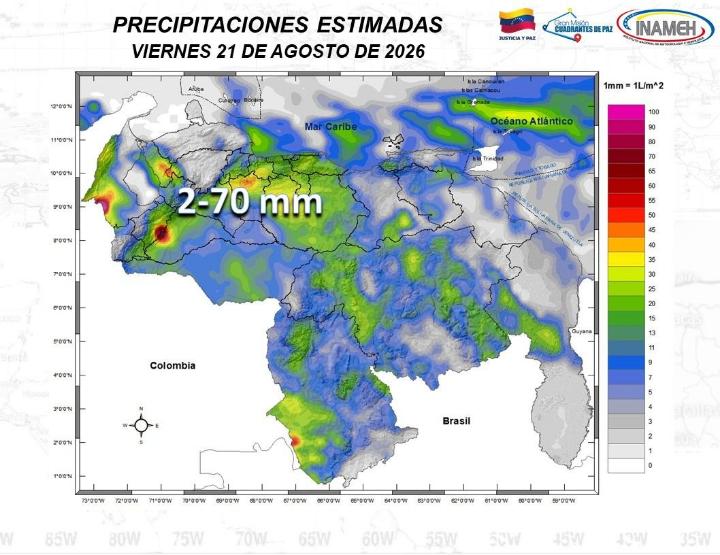 Clima hoy 21 de agosto de 2026 en Venezuela
