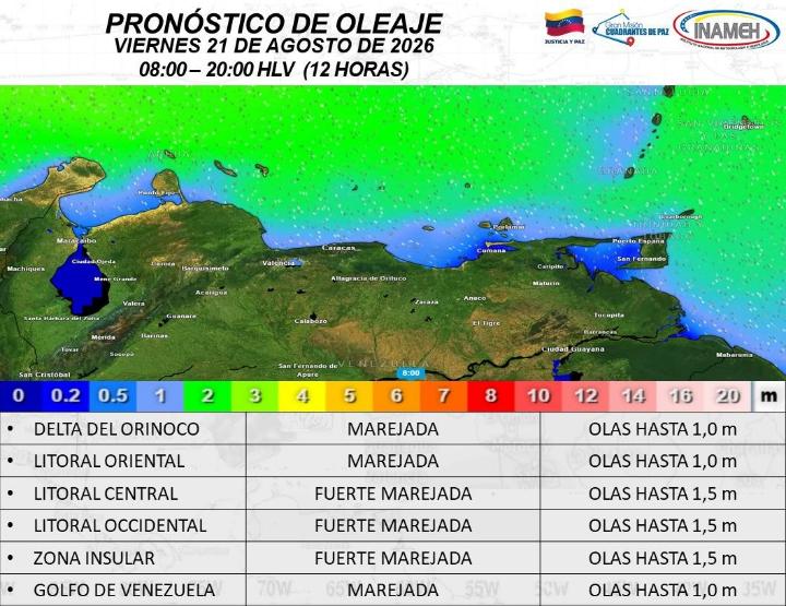Clima hoy 21 de agosto de 2026 en Venezuela