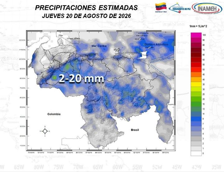 Estado del tiempo en Venezuela hoy 20 de agosto