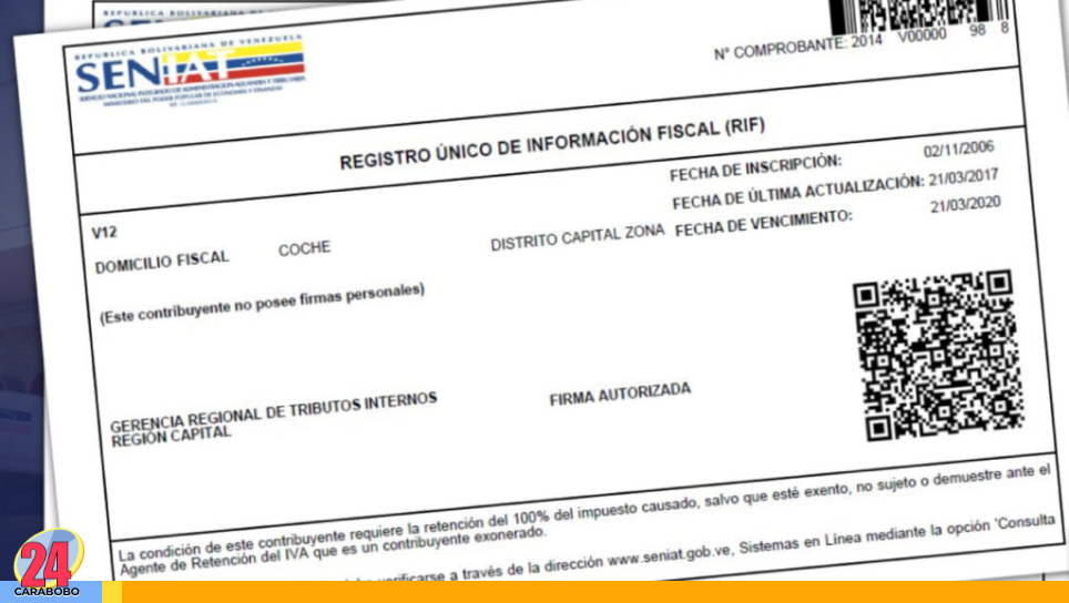 SENIAT elimina el vencimiento del RIF