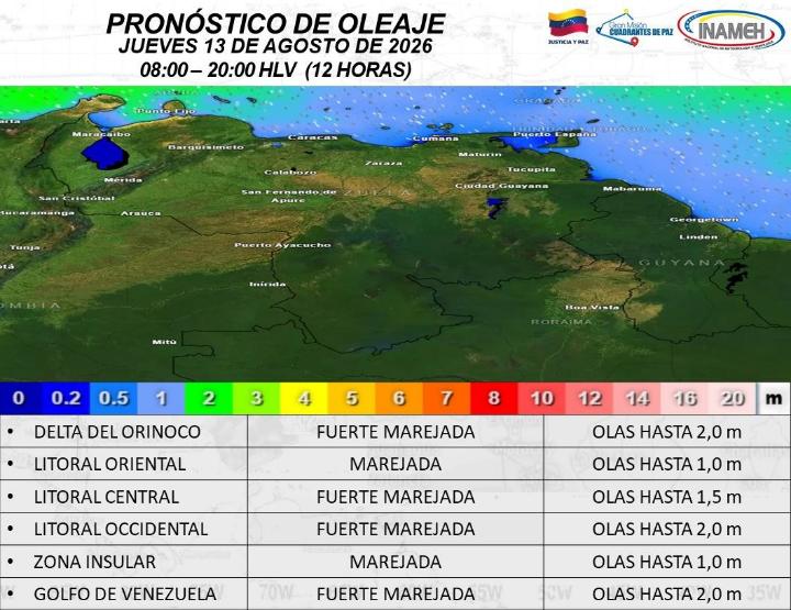 Clima en Venezuela hoy 13 de agosto de 2026