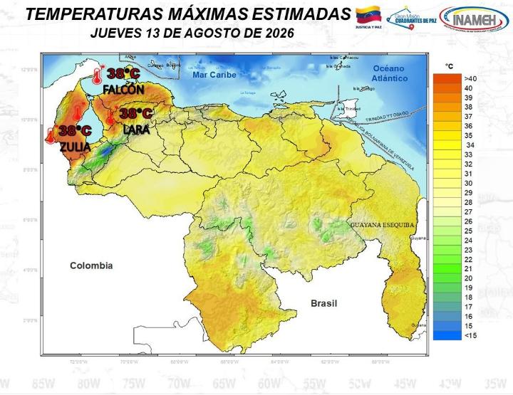 Clima en Venezuela hoy 13 de agosto de 2026