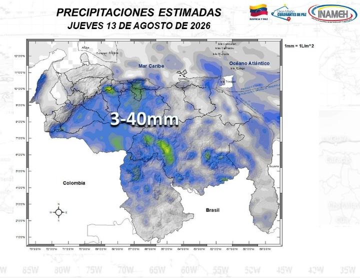 Clima en Venezuela hoy 13 de agosto de 2026