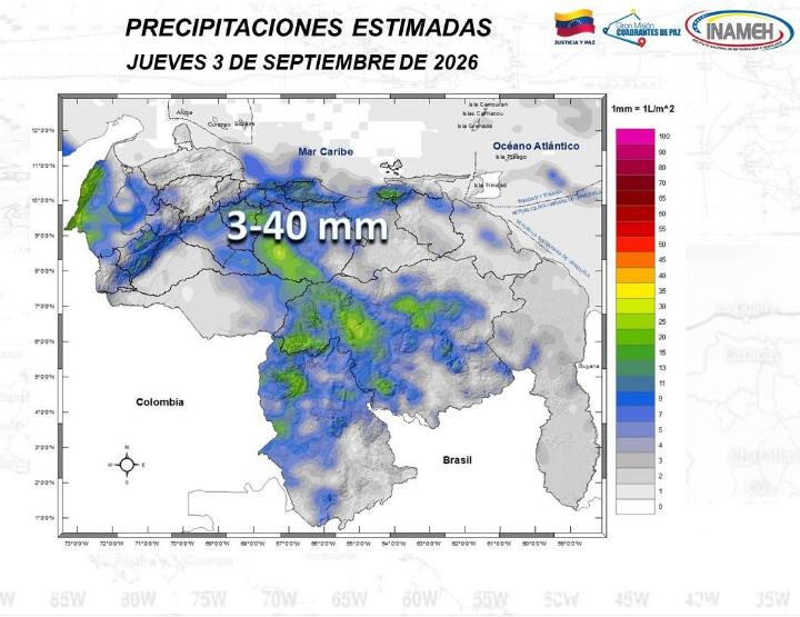 Clima hoy 3 de septiembre de 2026 en Venezuela