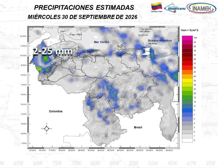 Clima hoy 30 de septiembre de 2026 en Venezuela