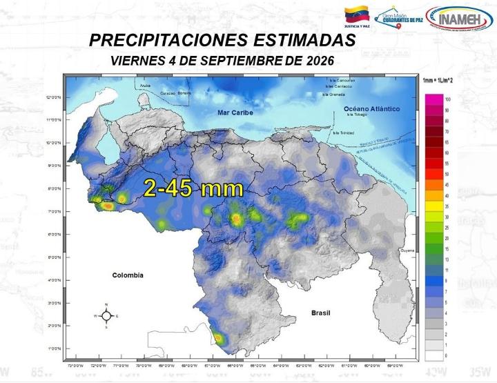 Clima hoy 4 de septiembre de 2026 en Venezuela