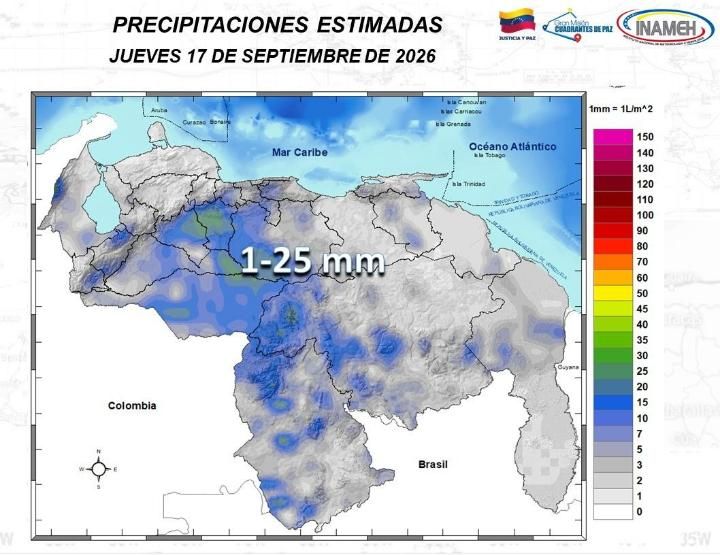 Estado del tiempo en Venezuela hoy 17 de septiembre de 2026