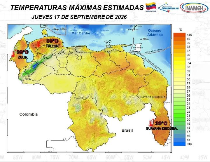 Estado del tiempo en Venezuela hoy 17 de septiembre de 2026