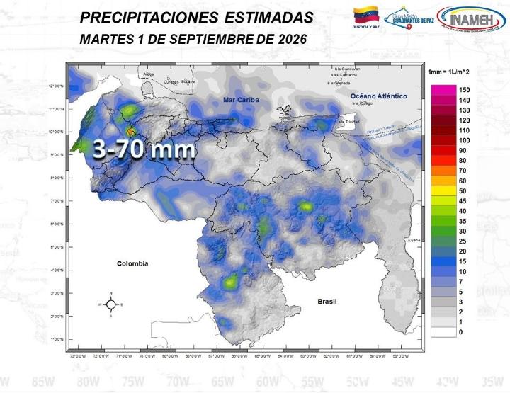 Clima hoy 1º de septiembre de 2026 en Venezuela