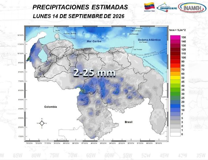 Clima en Venezuela hoy 14 de septiembre de 2026