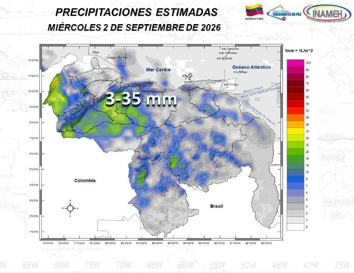 tiempo en Venezuela hoy 2 de septiembre de 2026