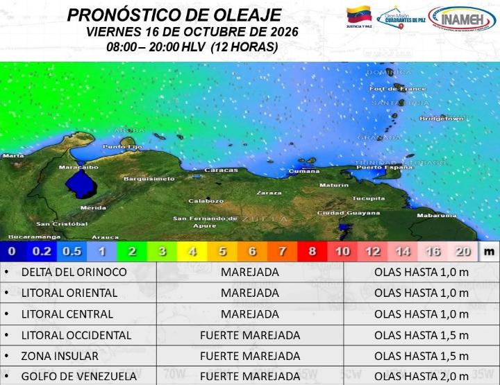 Clima en Venezuela hoy 16 de octubre de 2026