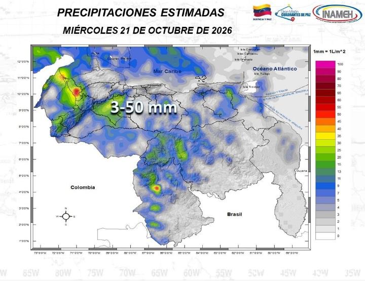 Clima en Venezuela hoy 21 de octubre de 2026