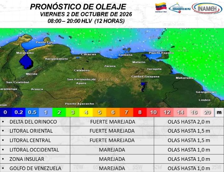 Clima hoy 2 de octubre de 2026 en Venezuela
