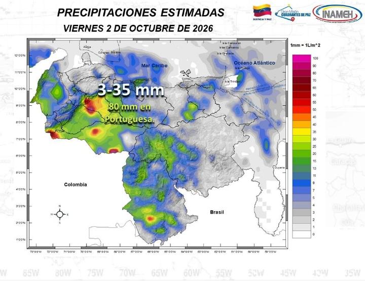 Clima hoy 2 de octubre de 2026 en Venezuela