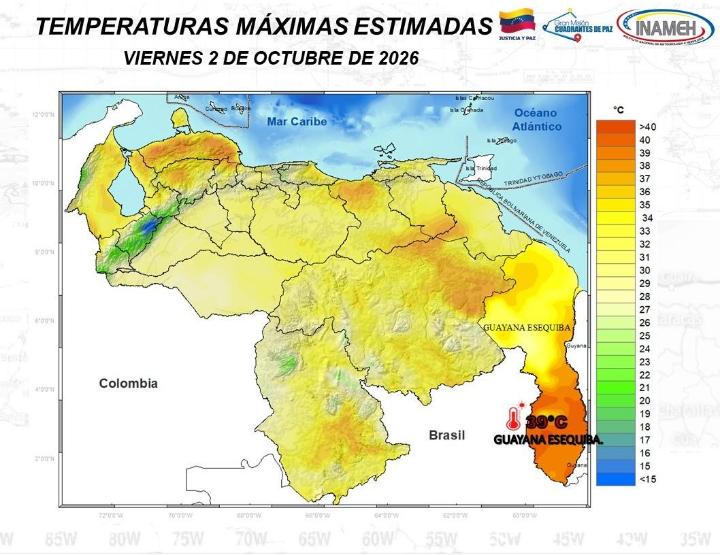 Clima hoy 2 de octubre de 2026 en Venezuela