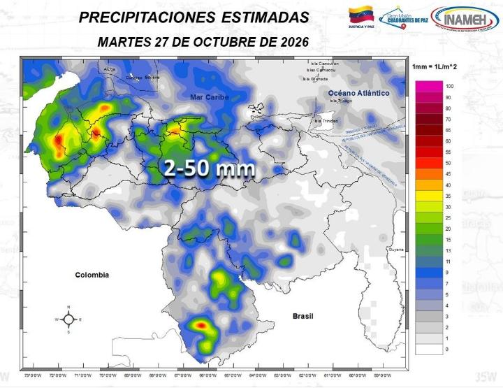 Clima hoy 27 de octubre de 2026 en Venezuela