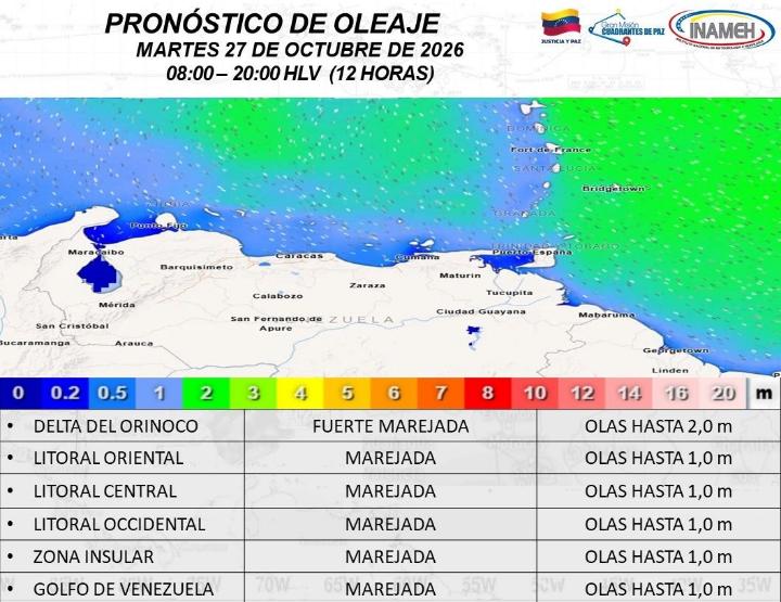 Clima hoy 27 de octubre de 2026 en Venezuela