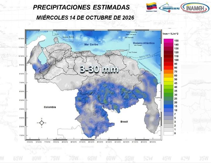 Estado del tiempo hoy 14 de octubre de 2026