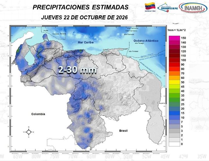 Clima en Venezuela hoy 22 de octubre de 2026 